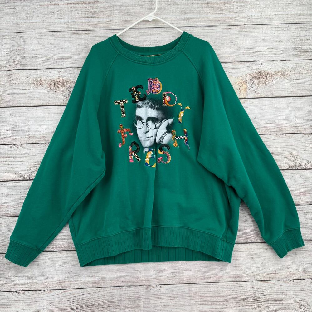 Elton John x Teddy Fresh Embroidered Crewneck Sweatshirt Mens 2XL Green